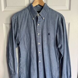 Ralph Lauren Casual Blue Chambray Slim-Fit Button Down Shirt